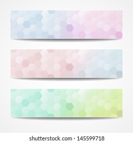 Abstract website header set. Geometrical honeycombs banners. Vector illustration