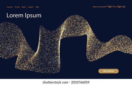 Página de inicio del sitio web resumida con un diseño de puntos de oro brillantes