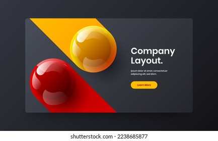 Abstract website screen design vector layout. Amazing realistic balls placard concept.