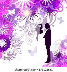 abstract wedding card with newlyweds. Vector