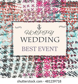 Abstract wedding card or save the date vector in pastel colors. Grunge ink pen style