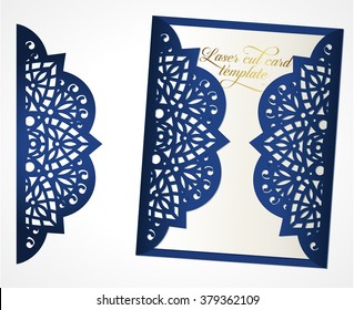Abstract wedding cutout invitation template. May be used for laser cutting or die cutting. Lazercut vector wedding invitation template. Lazer cut vector. Lace gate folds. Wedding invitation mockup.