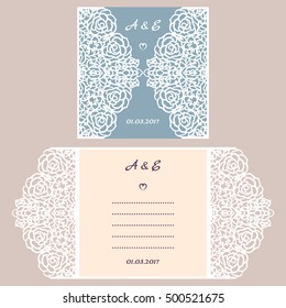 Abstract wedding cutout invitation template. Suitable for lasercutting. Lazercut vector wedding invitation template. Lazer cut vector. Lace folds. Gate fold wedding invitation mockup.