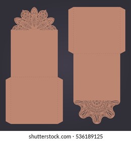 Abstract wedding cutout invitation template. Suitable for lasercutting. Lace folds. Can be used as envelope or cover.
