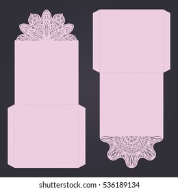 Abstract wedding cutout invitation template. Suitable for lasercutting. Lace folds. Can be used as envelope or cover.