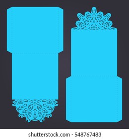 Abstract wedding cutout invitation template. Suitable for lasercutting. Lace folds. Can be used as envelope or cover.