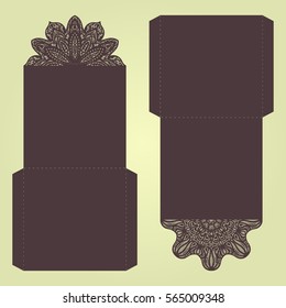 Abstract wedding cutout invitation template. Suitable for lasercutting. Lace folds. Can be used as envelope or cover.