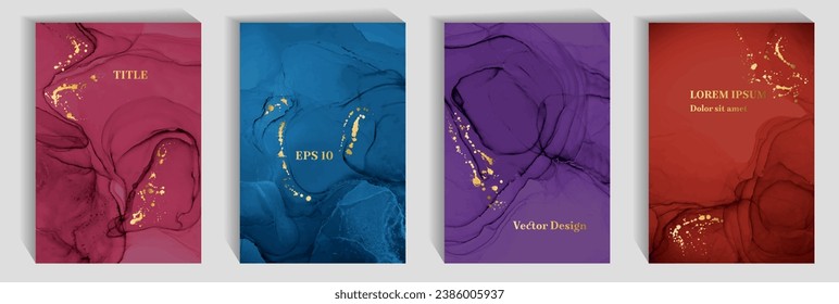 Resumen conjunto de vectores de fondo de tarjeta de invitación de boda. Textura de olas de piedras de mármol, salpicador de oro. Los fondos de la tarjeta empresarial contemporánea, cubre el paquete. Diseño de portada.
