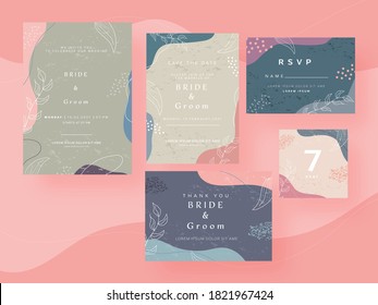 Abstract Wedding Invitation Card Design Set on Pink Background.