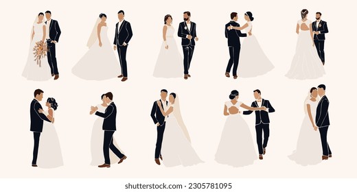 Abstract wedding people brides and grooms - vector set