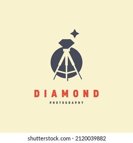 Abstract wedding photography logo template. Creative emblem with photo camera and diamond. Flat vector