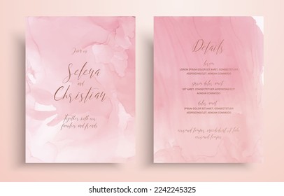 Abstract wedding set in alcohol ink technique. Liquid light texture with flows and lines waves. Designed for wall art, card and wedding decoration. Artistic background with pastel pink color.
