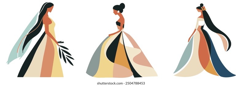 Abstract Wedding Woman Set Featuring Elegant and Modern Bridal Designs | Artistic and Sophisticated | Flat Vector Illustration