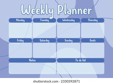 Resumen Plantilla organizadora semanal. Resumen de planner semanal imprimible, para hacer lista, notas. Página de bloc de notas blanco en blanco en blanco aislado. página Organizador de negocios. Hoja de papel. ilustración vectorial