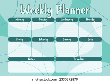 Abstract Weekly organizer template. Abstract printable weekly planner, to do list, notes. Blank white notebook page isolated. Business organizer page. Paper sheet. vector illustration