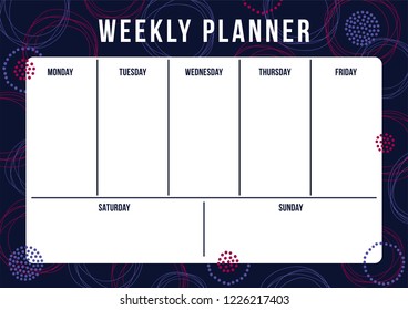 Abstract weekly planner with drawn ornament. Template with place for notes. Vector illustration for print, office, school.