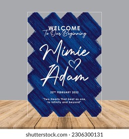 Abstract Welcome Board Blue Paint Brush Texture