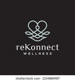 Abstract Wellness Logo. Blue Linear Style Leaf and People Combination isolated on Black Background
