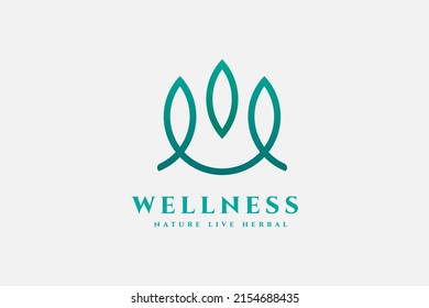 Abstract Wellness Logo. green Linear Style Leaf on White Background. Usable for Nature, Cosmetics, Healthcare and Beauty Logos. Flat Vector Logo Design Template Element.