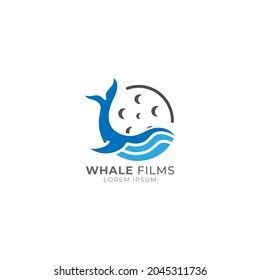 Abstract whale and film icon logo vector illustration. Cinema, film strip and whale icon logo design for Creative Movie Video Production