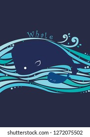 Abstract Whale and ocean wave vector background for decoration on summer festival.