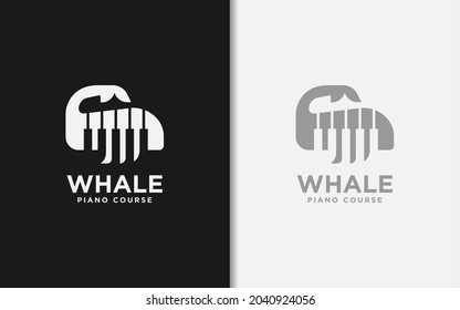 Abstract Whale Silhouette Combined with Piano Tuts Logo Design. Minimalist Logo Design Style Illustration.