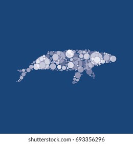 abstract whale silhouette filled with circles of different sizes and shades of color