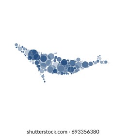 abstract whale silhouette filled with circles of different sizes and shades of color