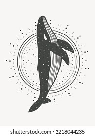 Abstract whale silhouette. Magical geometric whale vector art.