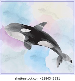 abstract whale watercolor with in frame , suitable for invitation card background or wallpaper template collection