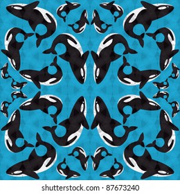 Abstract whales textured seamless pattern. Vector.