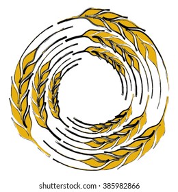 Abstract wheat ear wreath isolated on white background