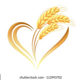 Abstract wheat ears icon with heart element