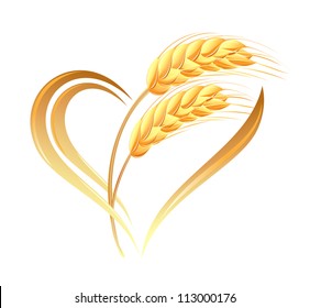 Abstract wheat ears icon with heart element