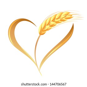 Abstract wheat ears icon with heart element