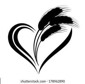 Abstract wheat ears icon with heart element