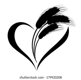 Abstract wheat ears icon with heart element
