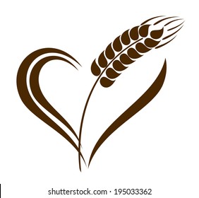 Abstract wheat ears icon with heart element