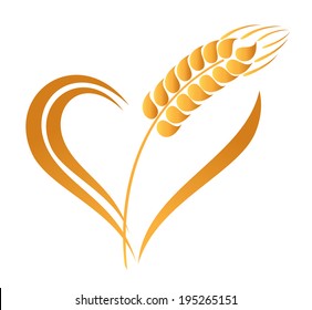 Abstract wheat ears icon with heart element