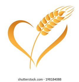 Abstract wheat ears icon with heart element