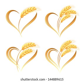 Abstract wheat ears icons with heart element