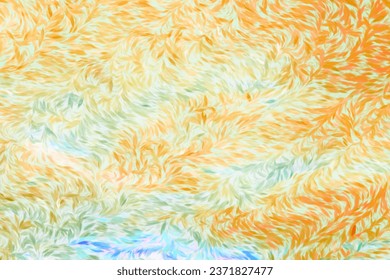 Abstract wheat field with water feature. The waving wheat is done in the abstract art impressionism style of Vincent Van Gogh. A golden background.