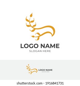 abstract wheat logo design flat gold color style