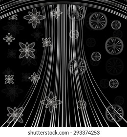 It is abstract, which shows falling stars and wheels