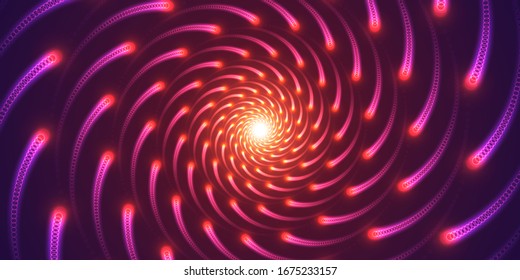 Abstract whirlpool, vortex of glowing circles. Vector illustration.