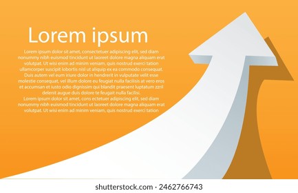 Abstract white 3D arrow curve up direction on yellow with simple text design modern business background vector illustration.