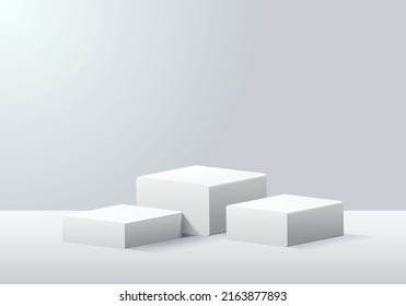 Abstract white 3d display product with geometric podium. Product display presentation, show cosmetic product. Background vector geometric 3d studio room concept.