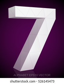 Abstract White 3D polygonal 7 with reflection. Low poly alphabet collection. EPS 10 vector illustration.