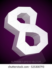 Abstract White 3D polygonal 8 with reflection. Low poly alphabet collection. EPS 10 vector illustration.