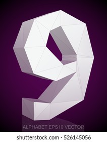 Abstract White 3D polygonal 9 with reflection. Low poly alphabet collection. EPS 10 vector illustration.